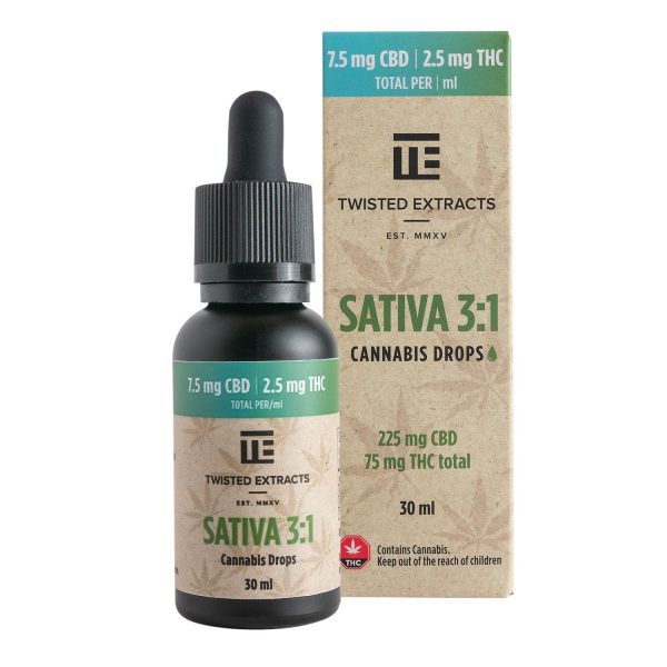 Twisted Extracts - Sativa 3:1 Cannabis Oil Drops (75 mg THC + 225 mg CBD)