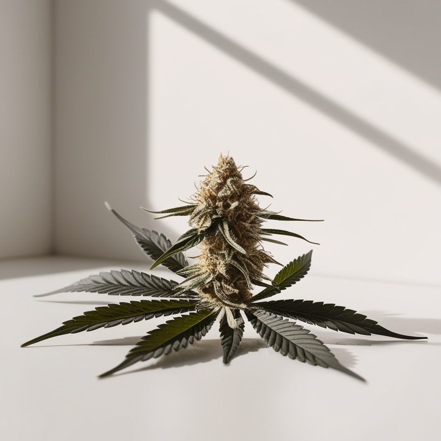 distillate direct a plant with a bud on a white surface
