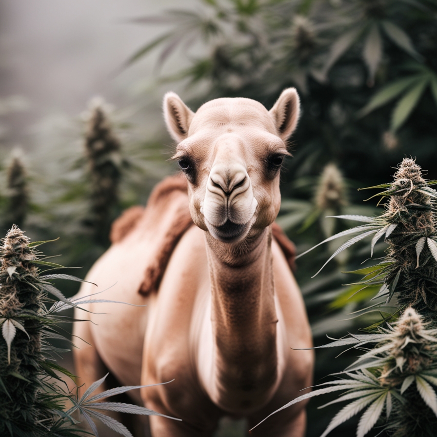 Pine Tar kush a camel standing in a forest