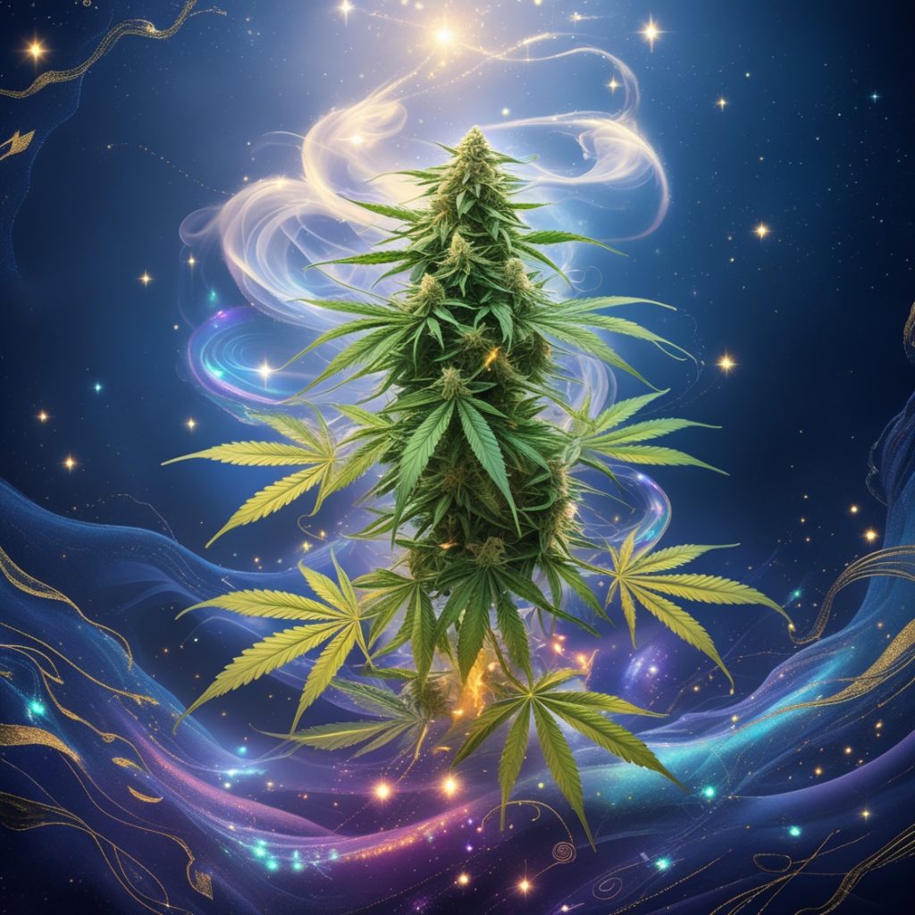 ganja express a green plant with leaves and smoke